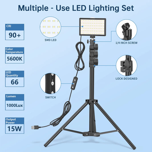 LED Video Light Kit 2 Pack Dimmable Remote Control Photography Lights with Tripods 10 Brightness Levels and 9 Color Filters USB Powered for Youtube Tiktok