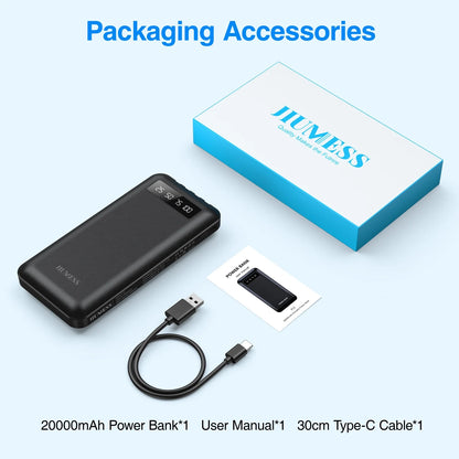 20000Mah Power Bank Portable Charger with Cables Compatible for Iphone, Android Cell Phone